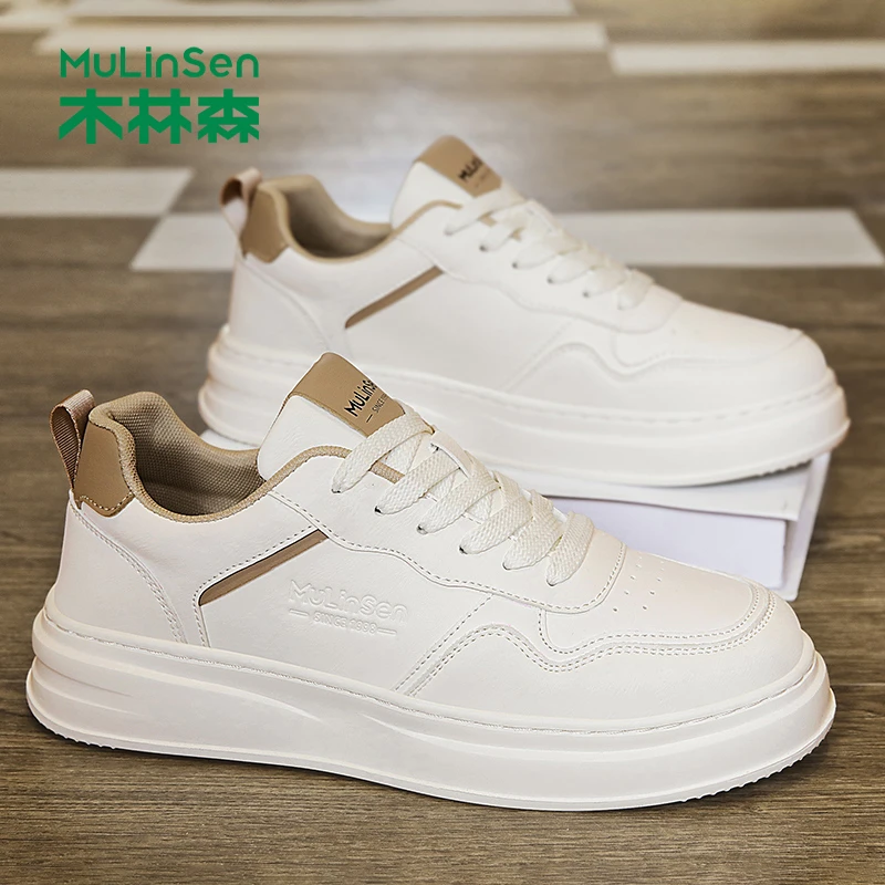 木林森小白鞋男款2025新款秋季男士板鞋工作厚底增高休闲百搭潮鞋