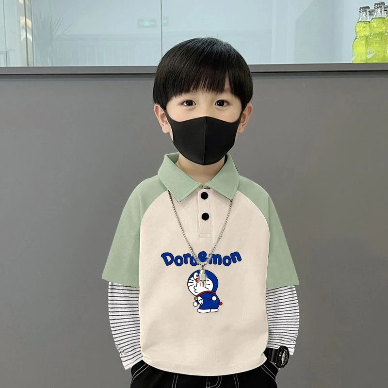 2025新款长袖春秋透气宽松型男POLO衫秋季童装卡通百搭男童上衣潮