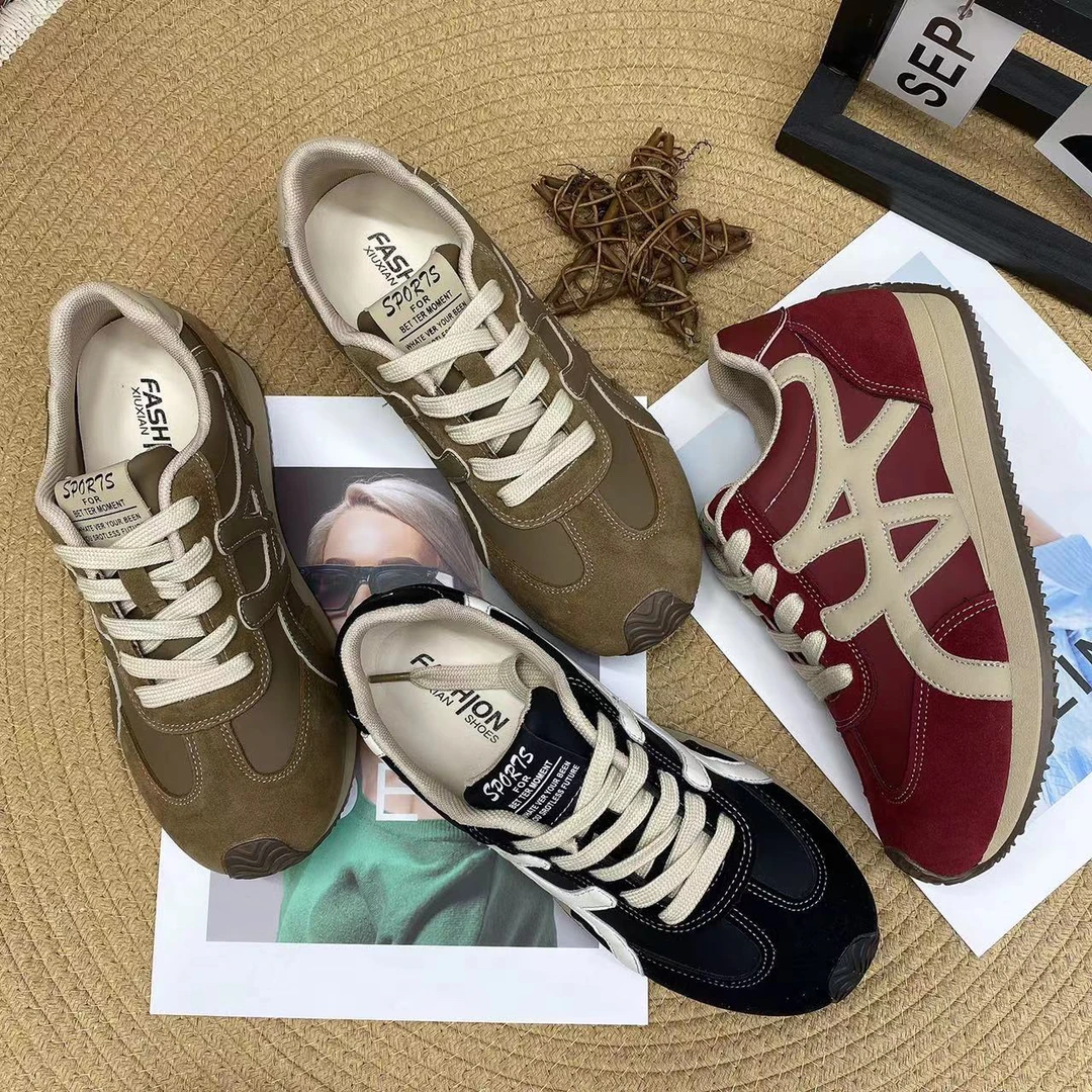 百搭拼色运动鞋防滑时尚休闲鞋深口ins秋季磨砂皮爆款系带韩版180