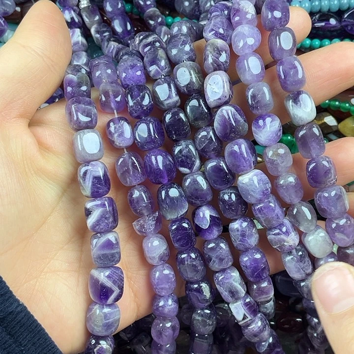 查罗石散珠合金卡8*9紫水方糖一条