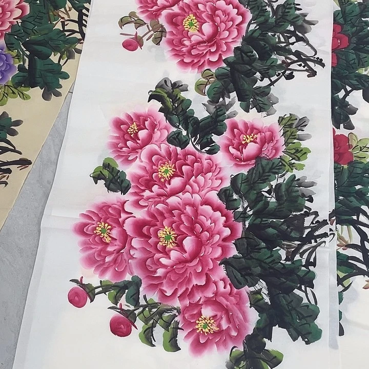 国画国画作品书法作品原稿四尺横幅粉色