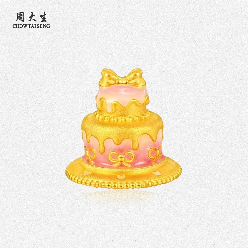 Chow Tai Seng/周大生周大生足金生日蛋糕蝴蝶结珐琅彩摆件
