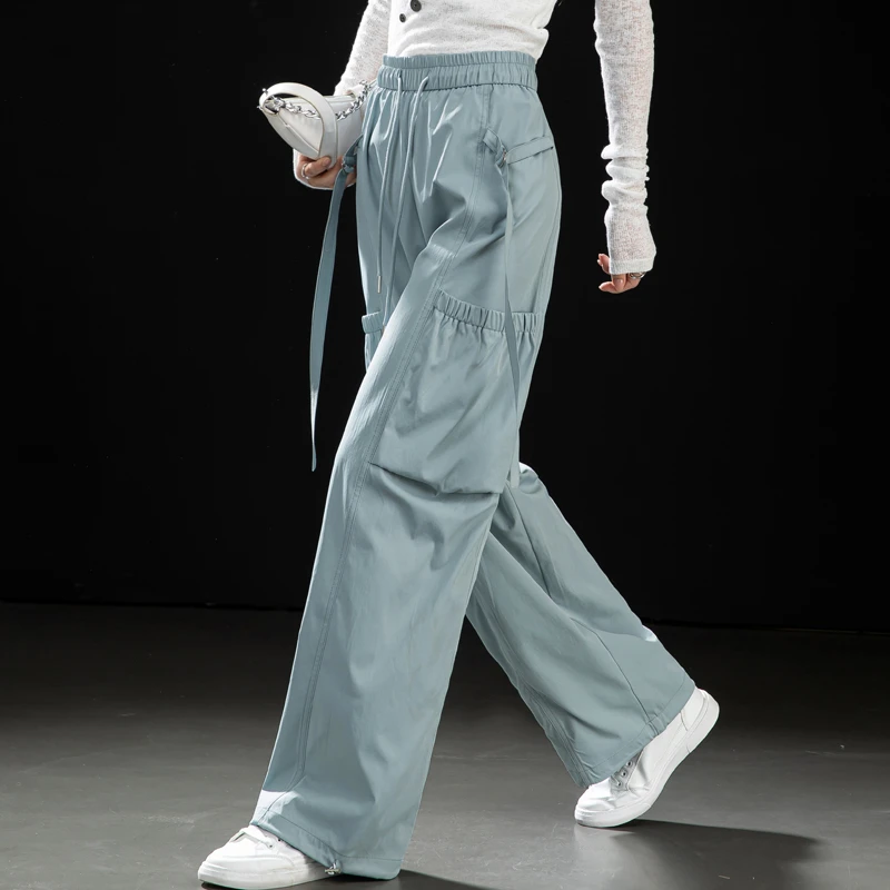 美式直筒工装裤女酷飒风春夏2025超火阔腿裤女登山裤伞兵运动长裤