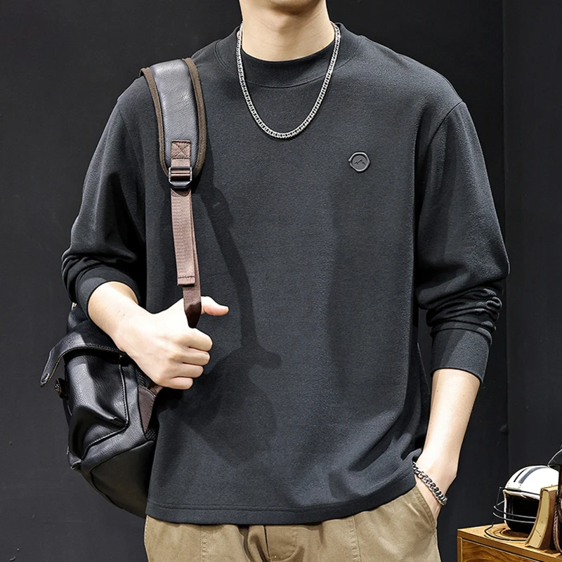 U&PURA保暖绒感美式复古简约长袖t恤男秋季2025新款圆领打底内搭