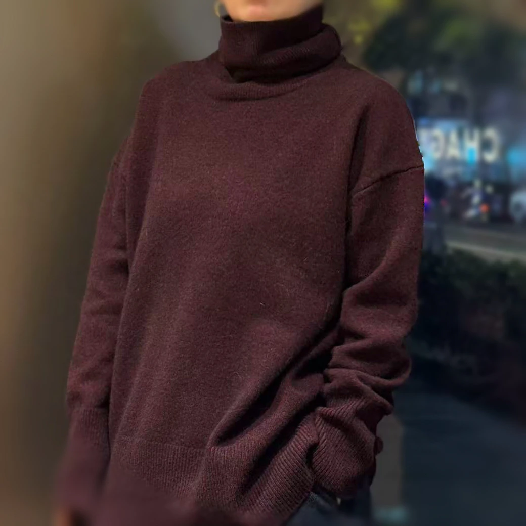 清风集秋冬新款重磅牦牛绒羊毛高领毛衣女宽松休闲保暖针织羊毛衫