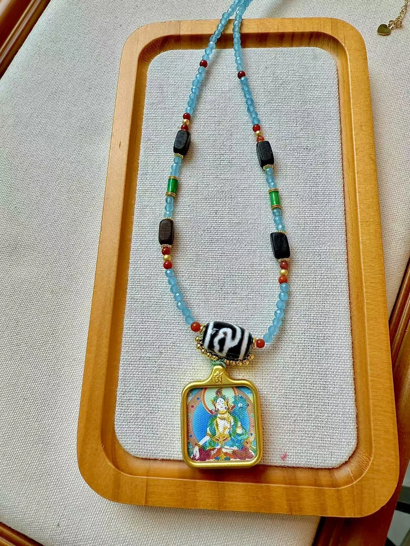 【灰姑娘原创】猫眼绿度母小方牌项链M3130