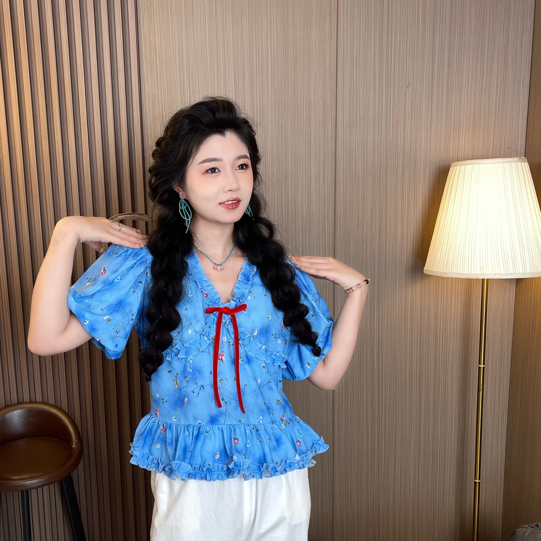 MUMU家【彩云之南】设计款甜美衬衣上衣半袖夏季