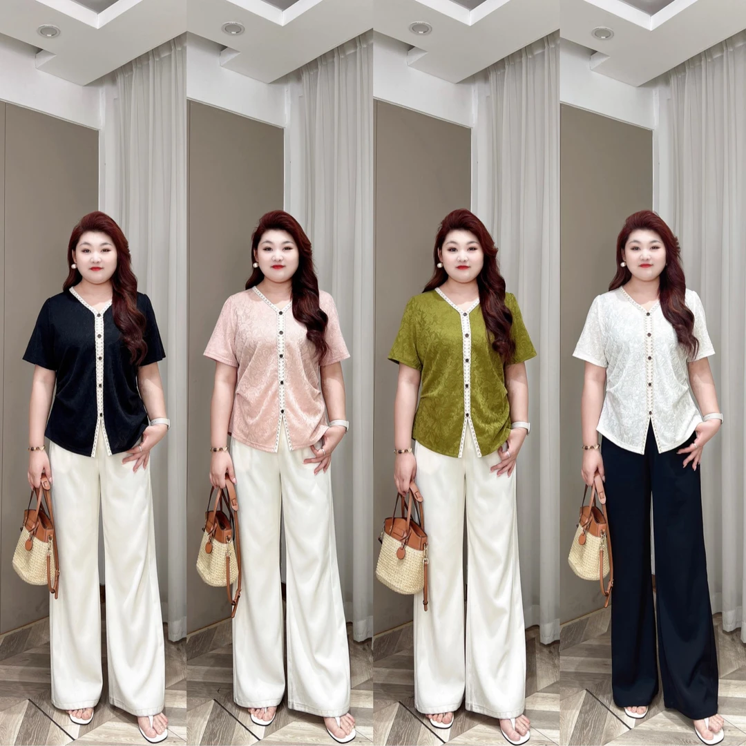 【现货上衣】PMM81925夏季新款漂亮别致V领花边大码T恤短袖