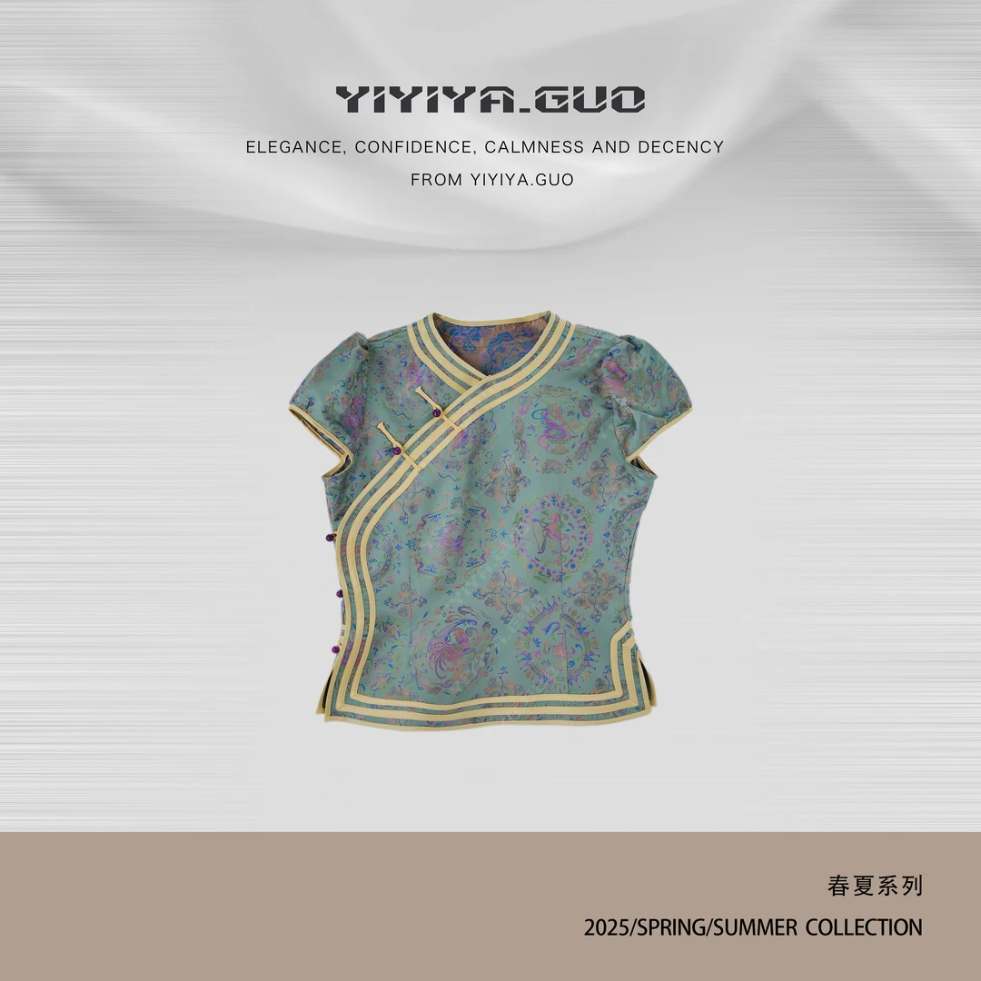 yiyiya.Guo艺艺吖【十二生肖】中国风斜襟泡泡袖短袖上衣1959SS52