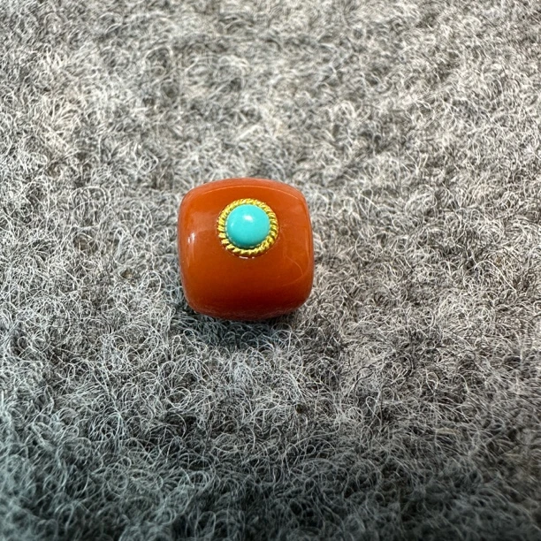 川料南红直切单珠真金镶嵌 直径10 细节品质看得见