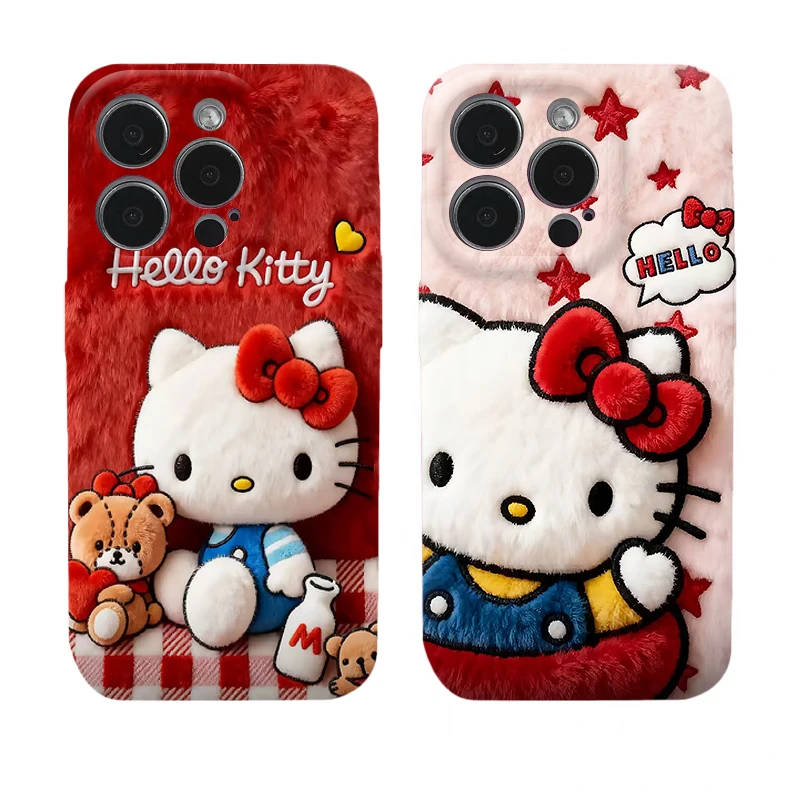 夕与空毛绒kt猫适用苹果17/16promax手机壳华为P70oppo小米vivo