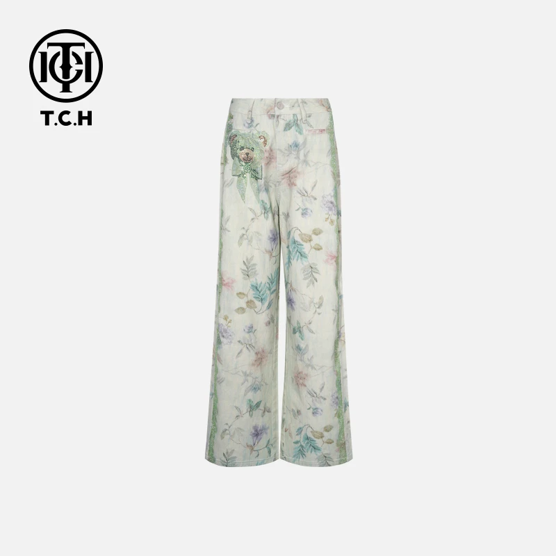 TCH烫钻工艺新时尚淑女百搭新潮流长裤女T75B20E5005轻奢tch