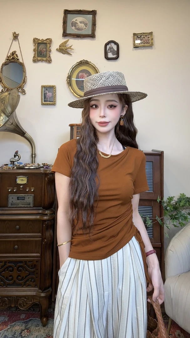 【十一港风】简约设计感抽绳宽松显瘦短袖T恤2505Y5315