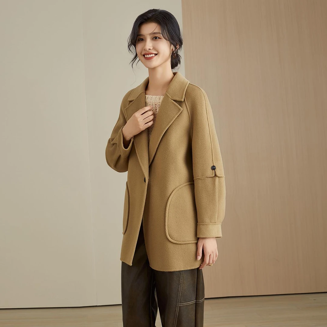 秋冬新款女士西装领双面羊毛大衣外套气质妈妈装短款毛呢大衣2668