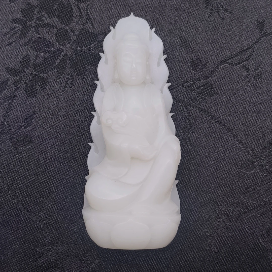 【国玉甄品】 BJ008 和田玉白玉观音吊坠100X41X20mm