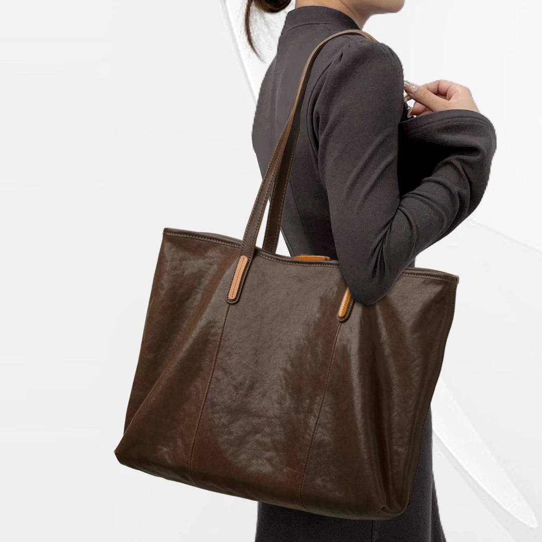 CCAMO包包女大容量出行方便托特包真牛皮女包单肩包大包包慵懒风