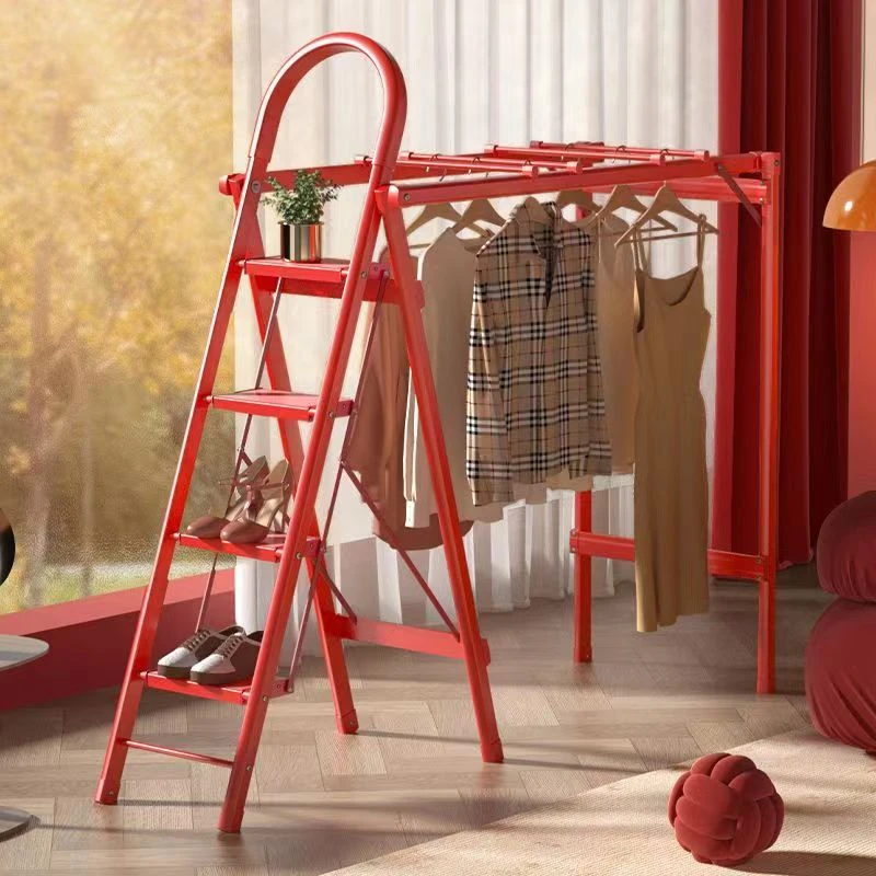 KENTAI/肯泰家用多功能铝合金晾晒梯折叠晾衣架两用室内人字梯
