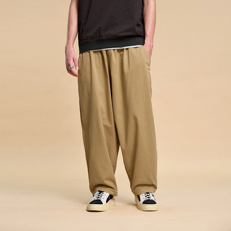 【无语不方】日系斜纹休闲裤日字扣织带宽松阔腿裤潮牌简约运动裤