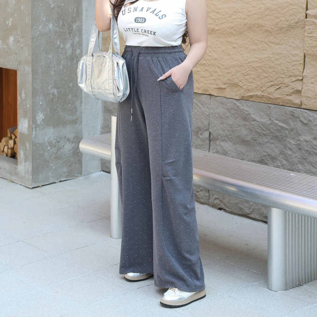 【C】春季新款休闲时尚百搭设计感风烫钻褶皱休闲裤长裤 5281