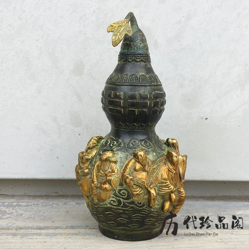 民间臧品浮雕八仙禄葫芦桌面摆件
