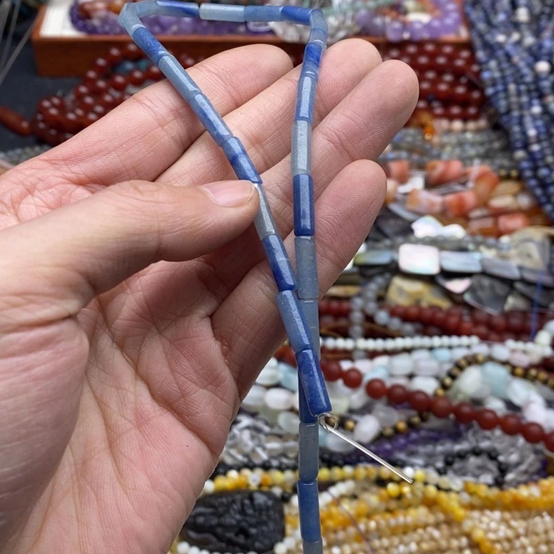 玛瑙/玉髓未镶嵌珠宝半成品一条天然4×13蓝东岭玉细管