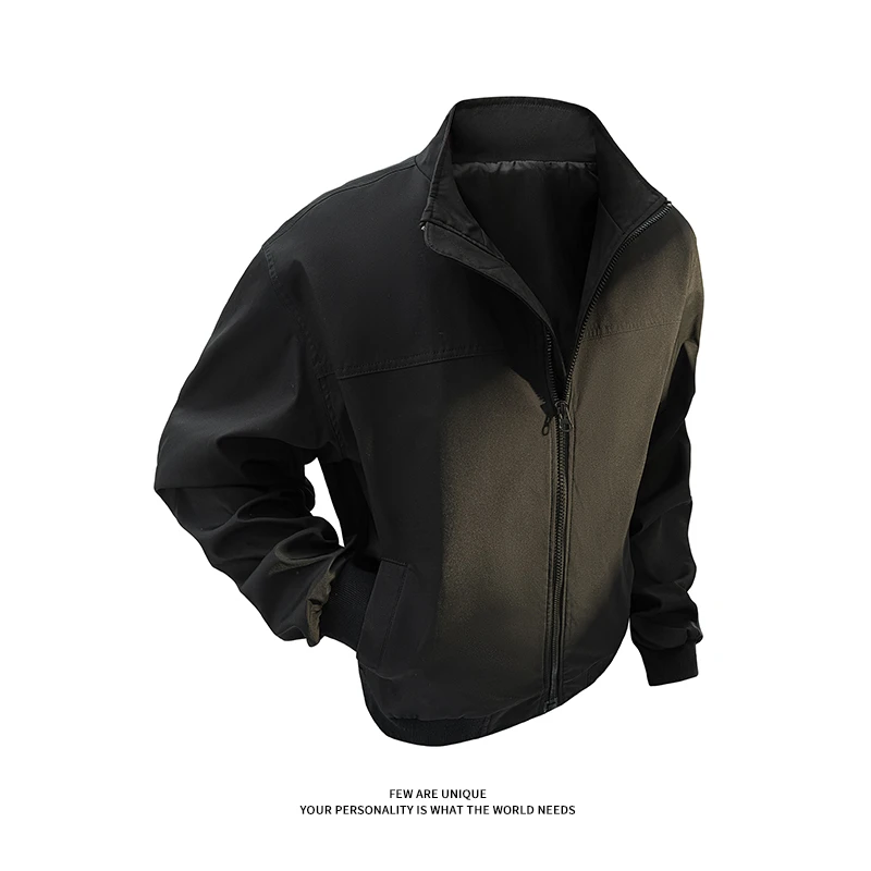 hvelay秋季休闲上衣宽松长袖立领软壳透气飞行夹克夹克防风男士