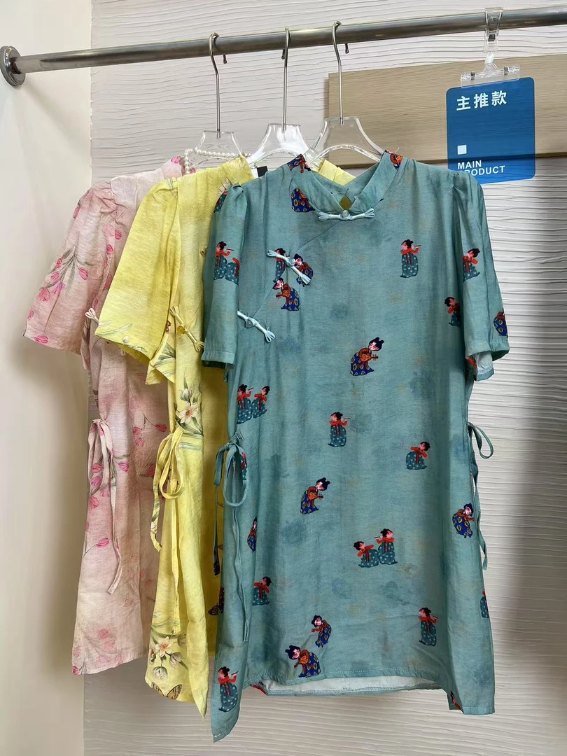 大码女装—6981夏季新款新中式时尚休闲国风斜襟印花上衣纯色裤子