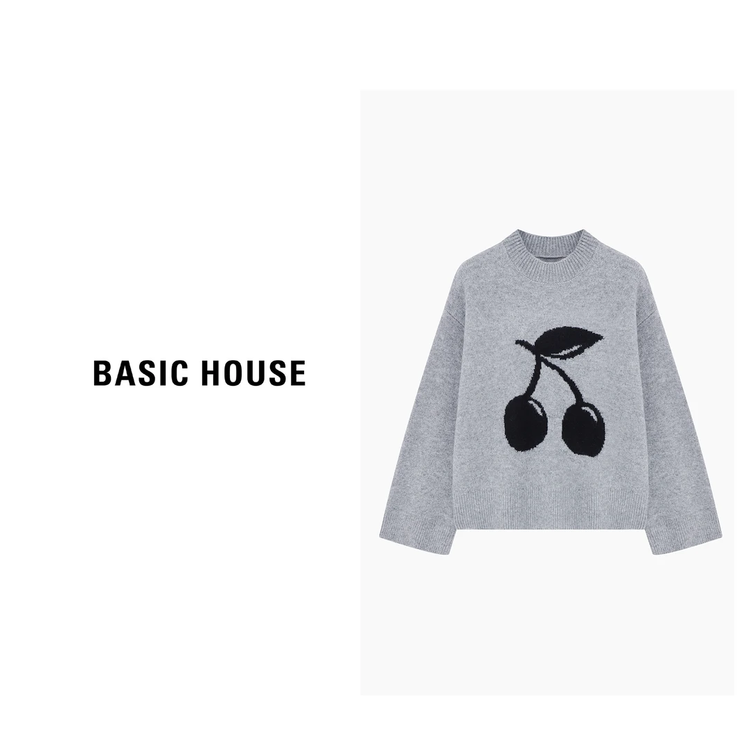 Basic House/百家好春秋长袖樱桃提花圆领休闲毛衣-B0624E58552