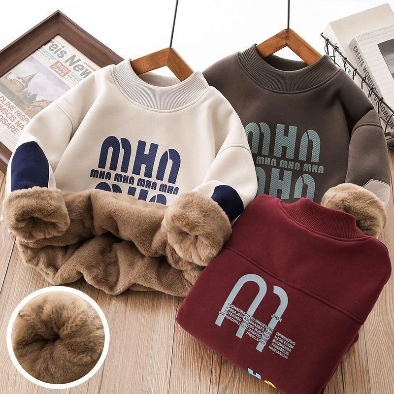 巴拉巴拉联名姬梵雅男童加绒卫衣冬季中大儿童休闲加厚仿兔绒打底