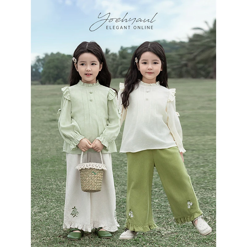 YOEHYAUL/幼悠幼悠【绿叶春风】春叁波女童春季休闲复古衬衫C2967