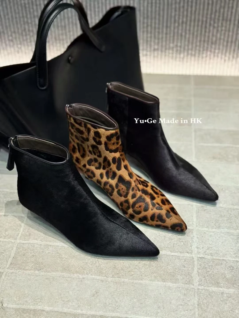 平底中跟低跟圆头短靴高帮靴子时尚单里黑色时装靴加绒舒适