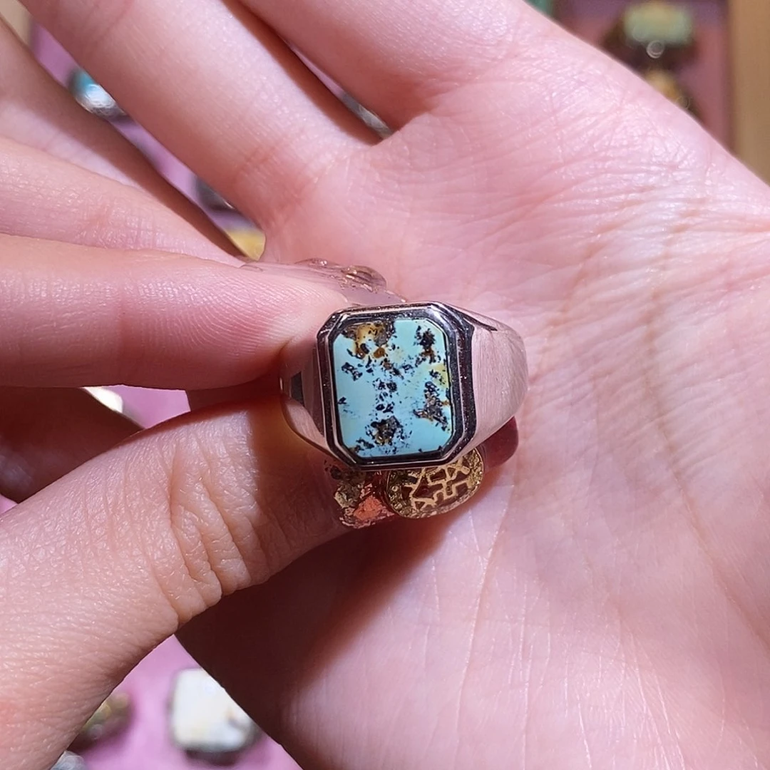 绿松石戒指银S925镶嵌喔***头戒指