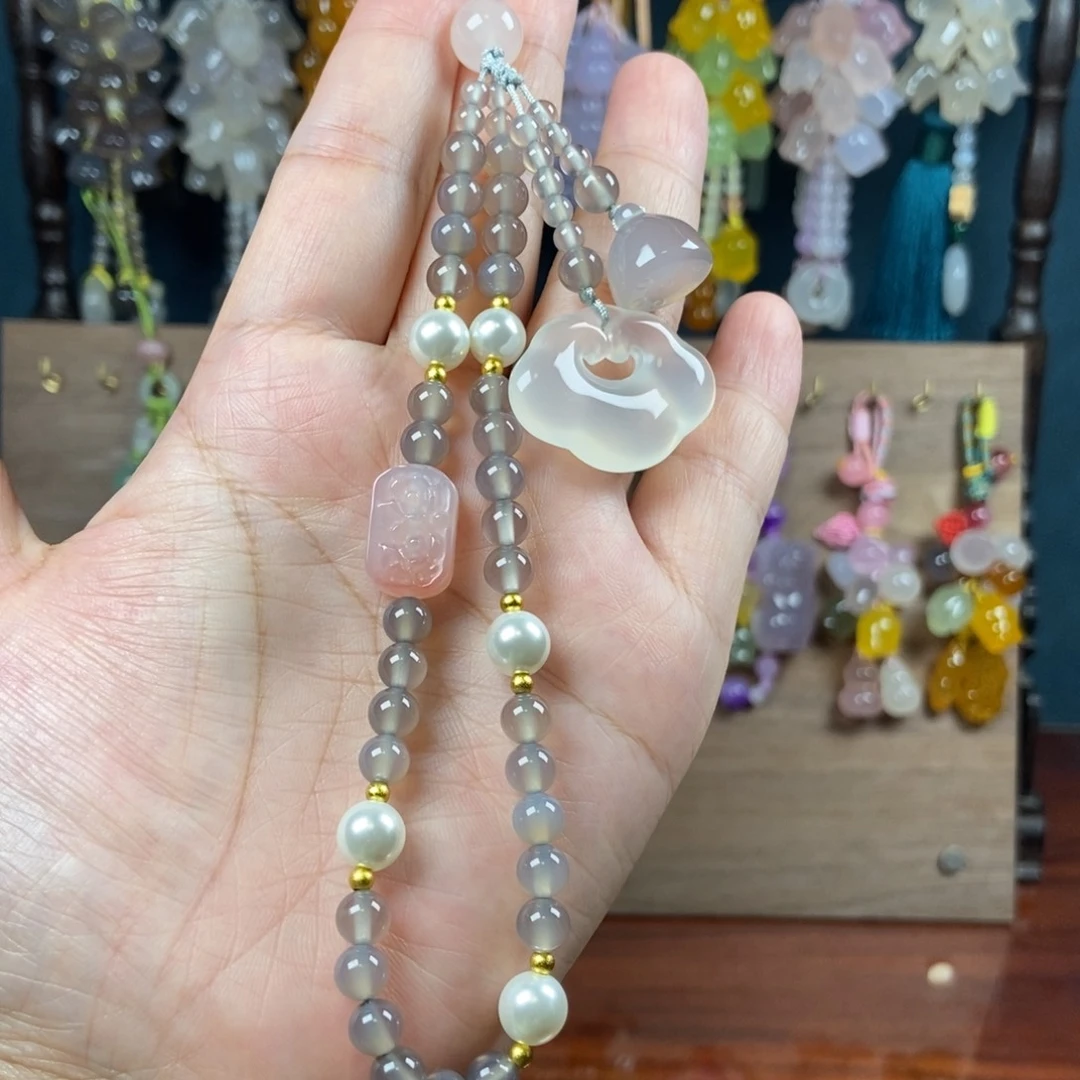 新品高级灰祥云锁手机链