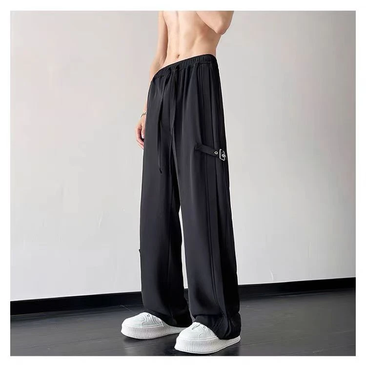 X5461冰丝垂感西裤夏季薄款小众结构立体裁剪直筒微喇拖地裤