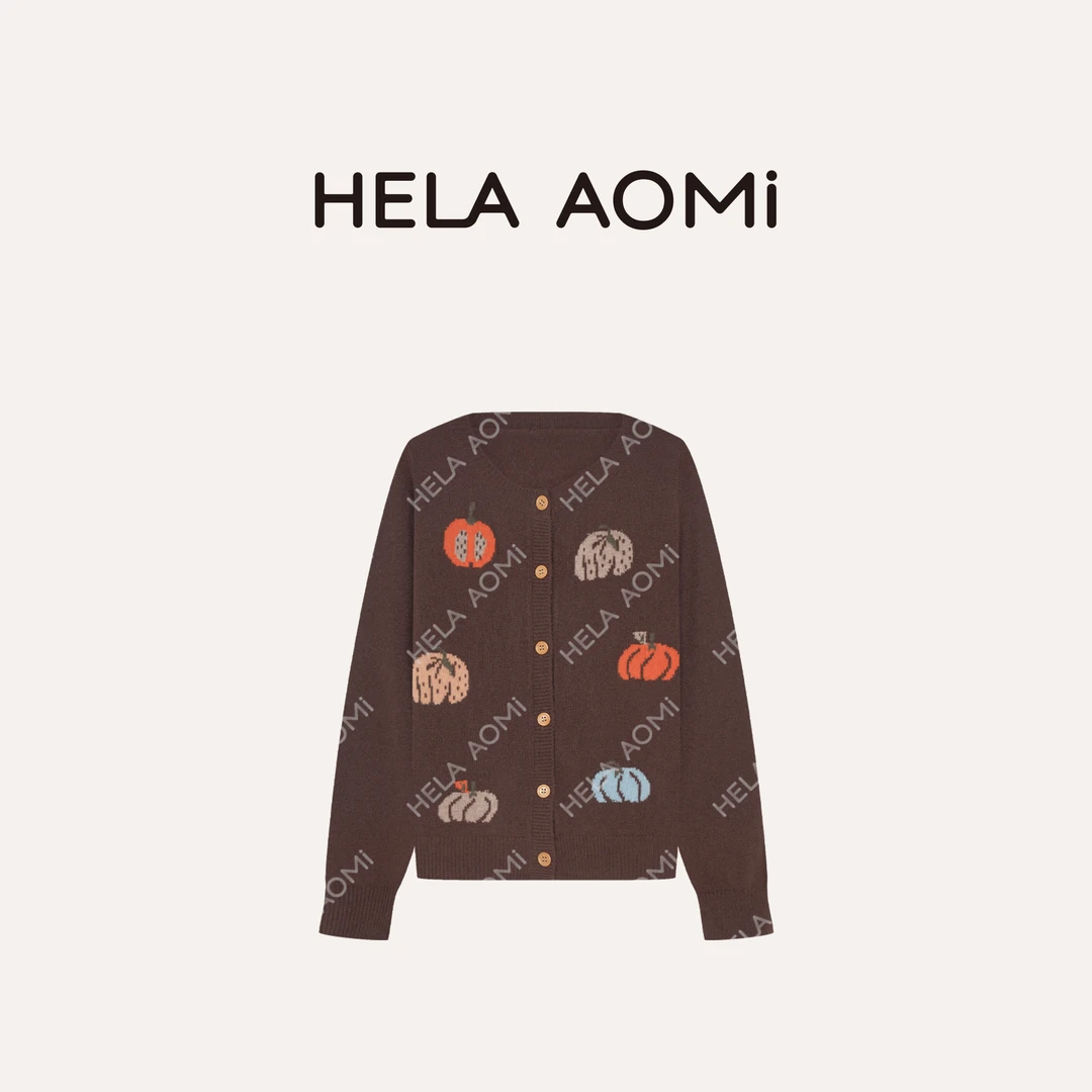 HELA AOMI “南瓜派对”绵羊毛100%软糯保暖南瓜针织开衫CY5CM33584