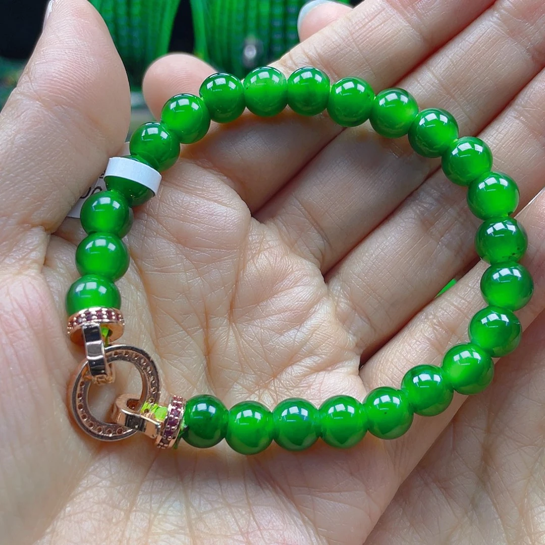 翡翠颈饰未镶嵌天然A货翡翠手串卡8阳绿