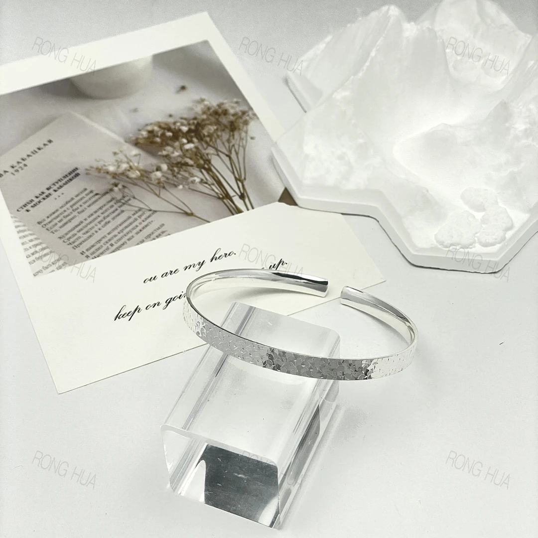 足银手镯 碎冰冰手镯开口实心9999高级感时尚爆款银镯子手环