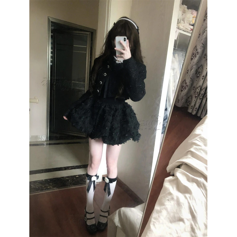 春秋富家千金套装女小香风气质短外套收腰显瘦花苞连衣裙两件套女