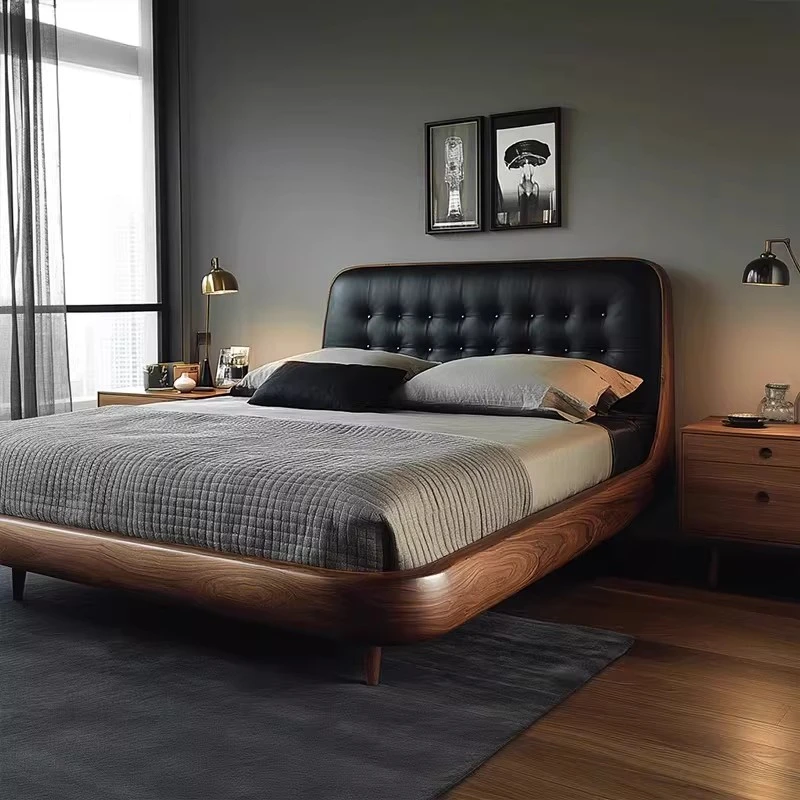 新中式北美黑胡桃木实木床1米8床双人床家用高端主卧室床宋式美学