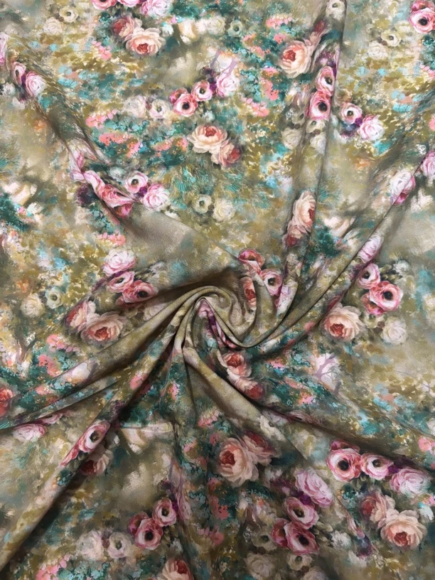 【晓萍推荐】5D数码印花棉绸  玫瑰花簇
