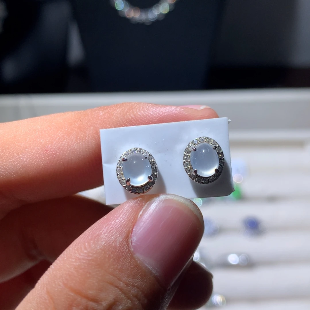 翡翠银S925镶嵌耳饰50