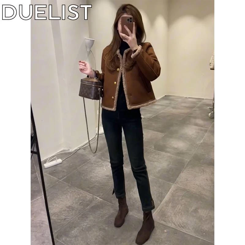 DUELIST小香风羊羔毛短外套女士欧货新款高级设计感皮毛一体上衣