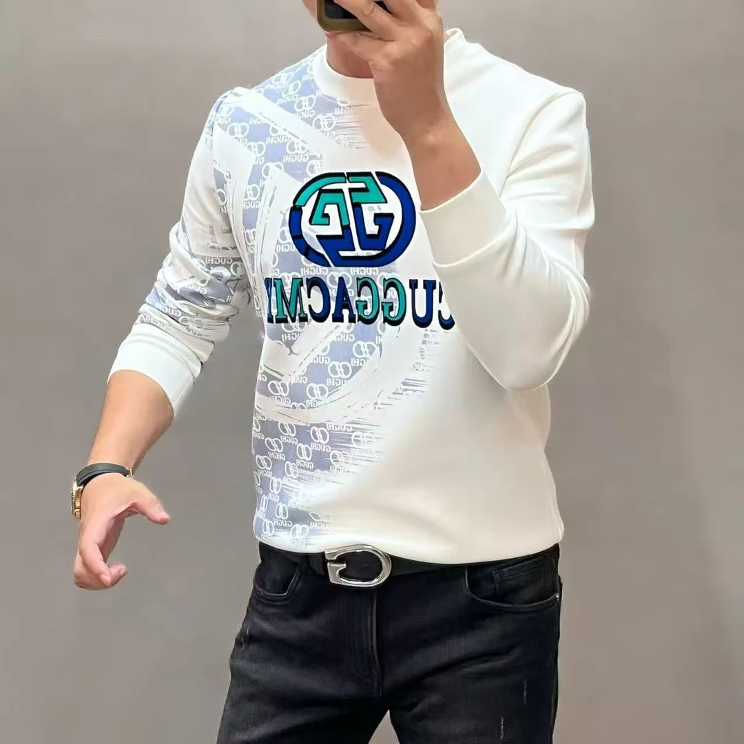 新款高端男士时尚休闲字母满花圆领长袖卫衣9031
