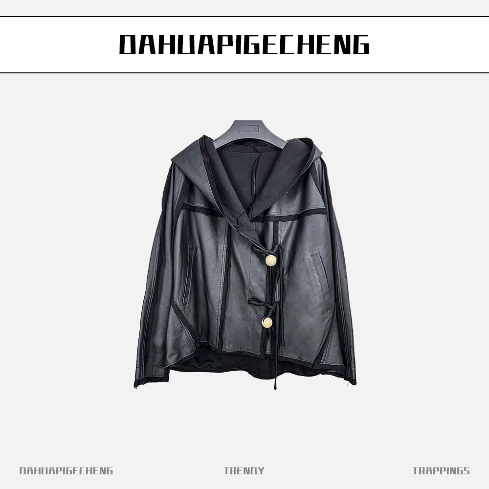 时尚女士皮衣国风外套春装新款时尚拼接绵羊皮皮衣G6317