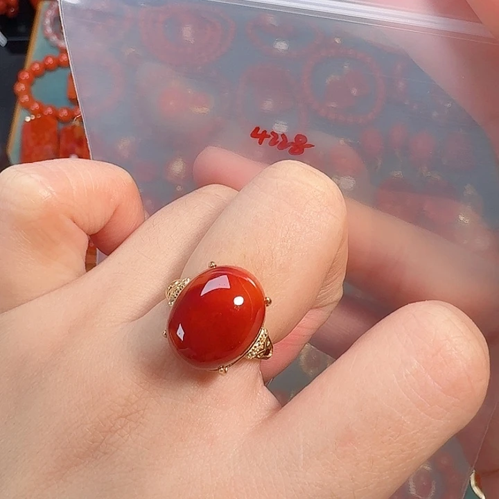 南红玛瑙银S925镶嵌戒指