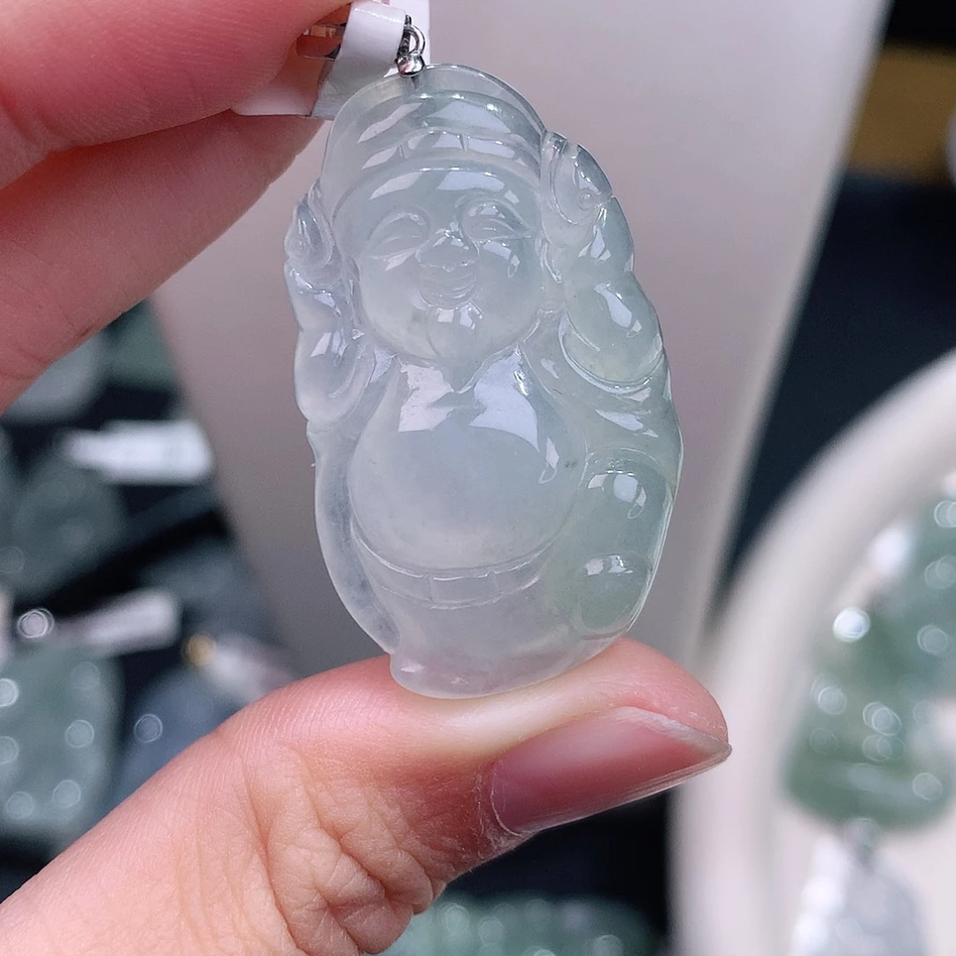 颈饰18K金镶嵌翡翠薄荷绿财爷