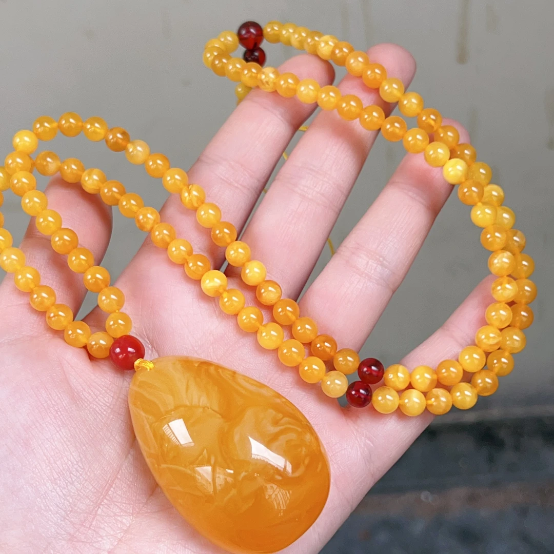 焦皮料蜜蜡水滴毛衣套装，拉丝天眼纹路，一套40克，尺寸51～33～25，