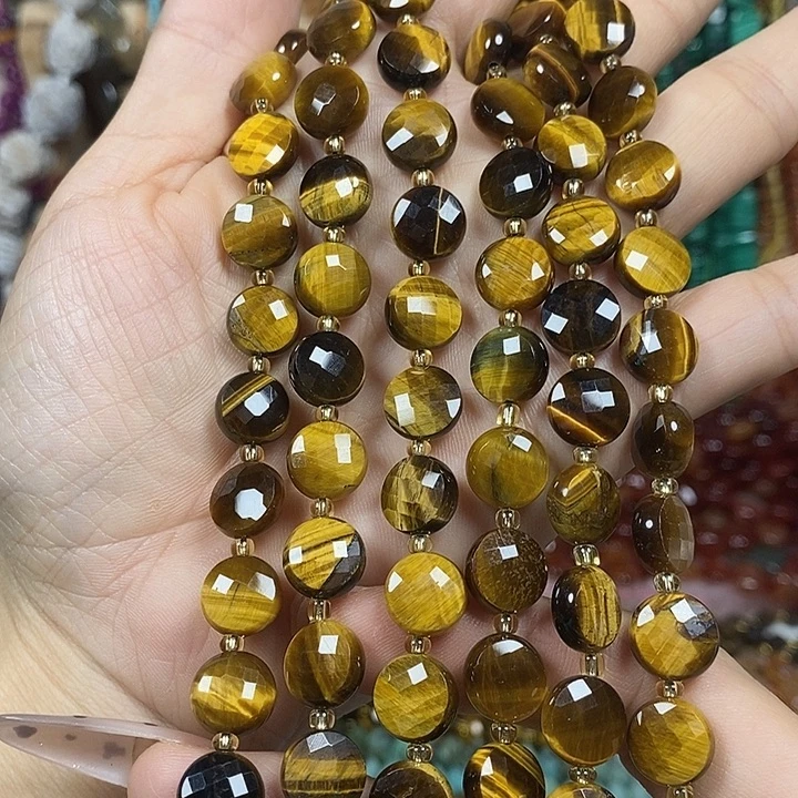 玛瑙/玉髓未镶嵌珠宝半成品A级天然黄虎切面卡10mm