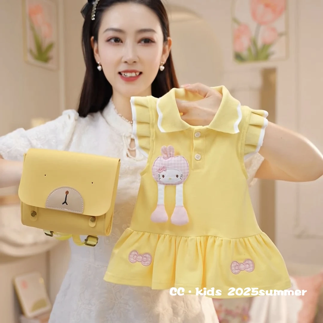 儿童装女童夏季新品卡通可爱风时尚学院女宝宝POLO连衣裙25506