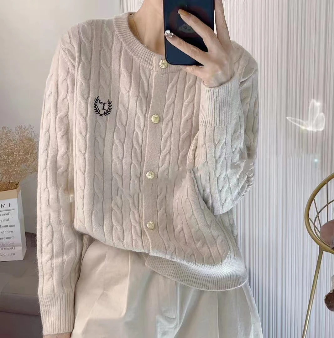 羊毛开衫女士毛衣针织羊绒外套网红百搭复古洋气毛衣女008